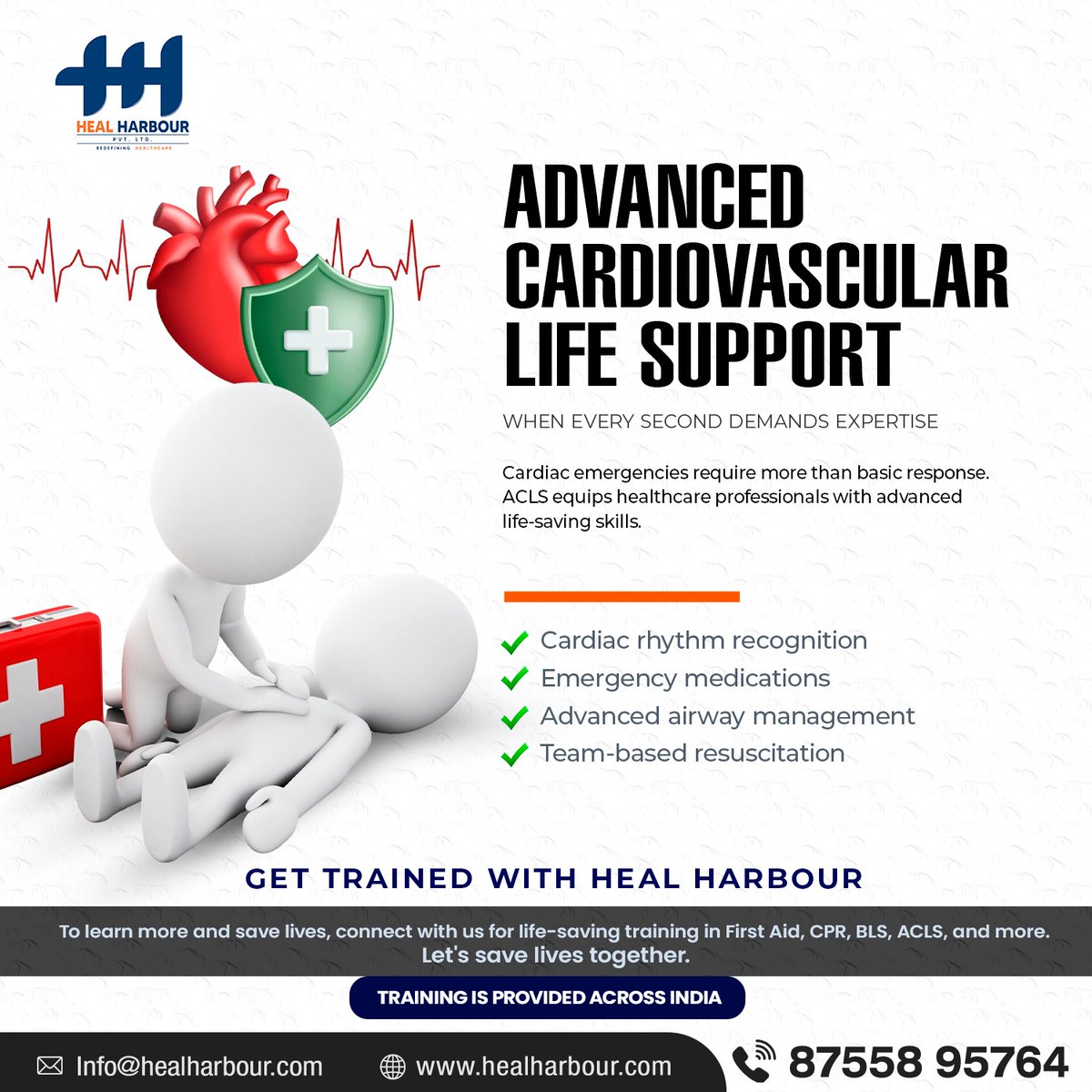 HarbourHeal's tweet image. Advanced Cardiovascular Life Support❤️‍🩹 

Cardiac emergencies need more than a basic response.

Get Trained with Heal Harbour.🚑 

📞 Call Now: 87558 95764

#ACLS #advancedlifesupport #emergencytraining #cardiaccare #healthcareprofessionals #healharbour