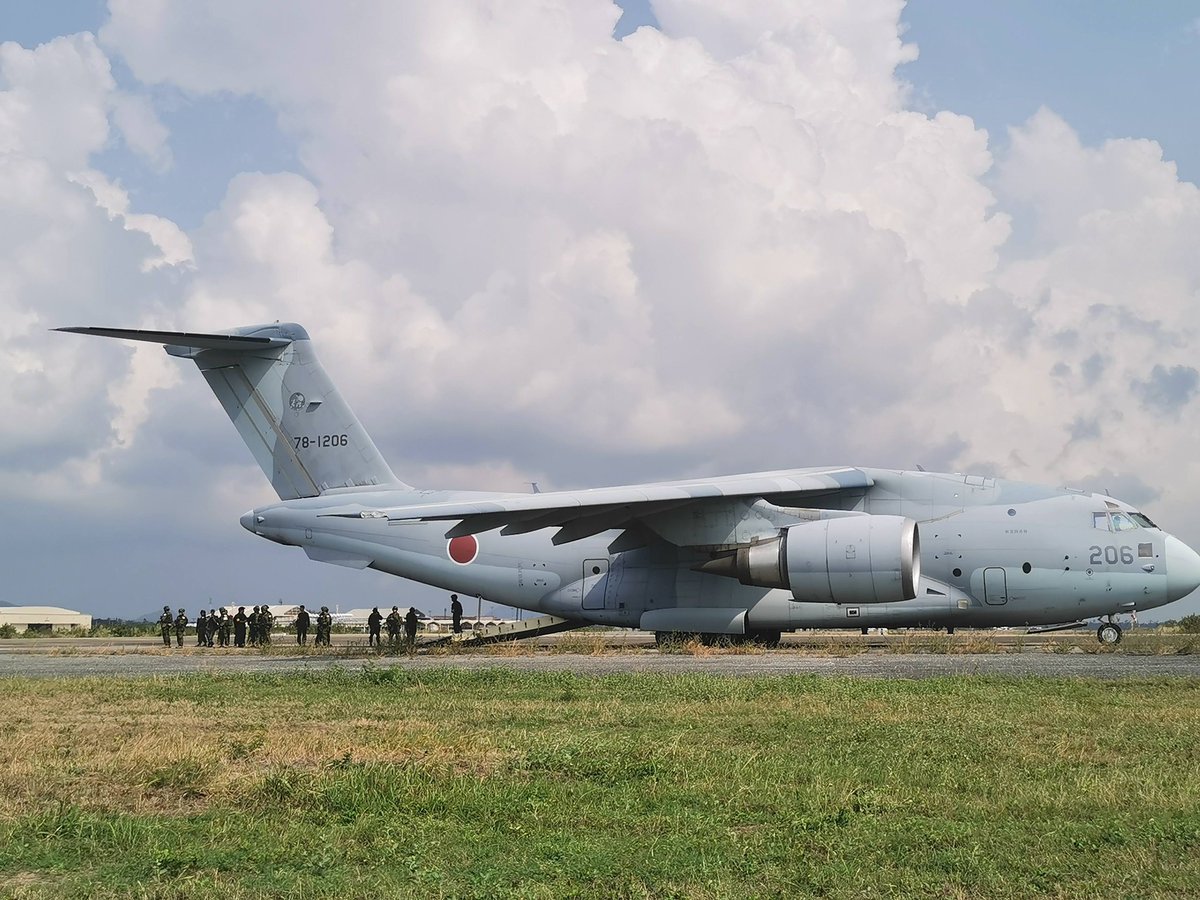 aag_th's tweet photo. 🇹🇭🇯🇵During NEO/RJNO in the exercise #CobraGold2026 on 26 February 206 
seen #JASDF Kawasaki C-2 transport #aircraft deployed in #Thailand (not sure is it first time)
#AirFoce @JASDF_PAO_ENG @ExerciseCG https://t.co/kbGCHuoTFo