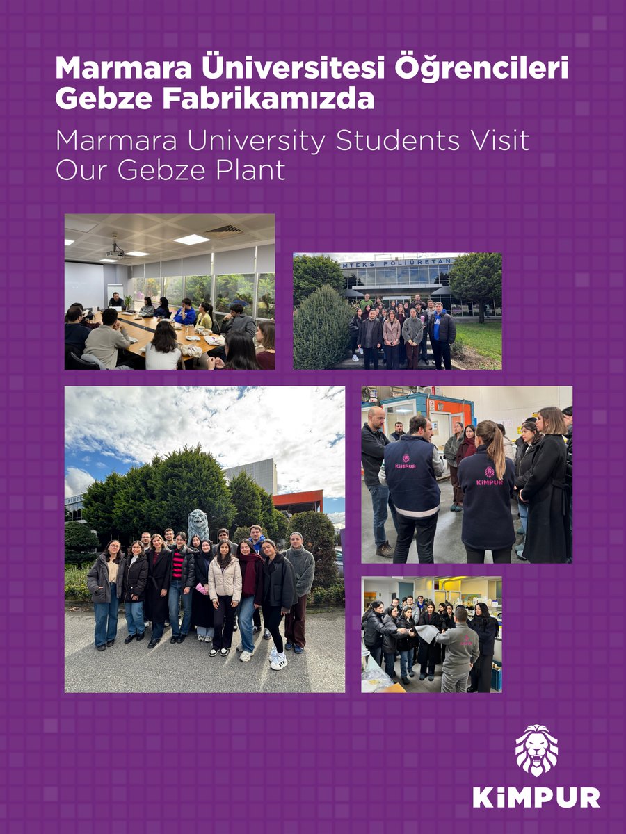 kimpurglobal's tweet image. Marmara Üniversitesi öğrencilerini Gebze fabrikamızda ağırladık.

Ziyaret kapsamında üretim alanlarımız, poliüretan sistemlerimiz ve Ar-Ge çalışmalarımız hakkında bilgiler paylaştık. 

Genç yeteneklerle bir araya gelmekten, deneyimlerimizi paylaşmaktan mutluluk duyuyoruz.
#Kimpur