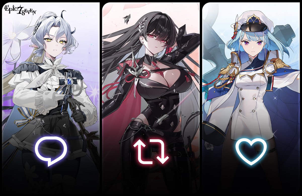 Epic7_Global's tweet photo. 💖Vote for the Hero who Looks Best in Uniform?💖

Hello, Heirs! Which uniform is your favorite? 🥰

The vote opens for which hero looks best in uniform!

／
Briar Witch Iseria → Reply 💬
Ruiza → Repost 🔁
Navy Captain Landy → Like ♥
＼

We ask for your interest and participation!🫶

#EpicSeven