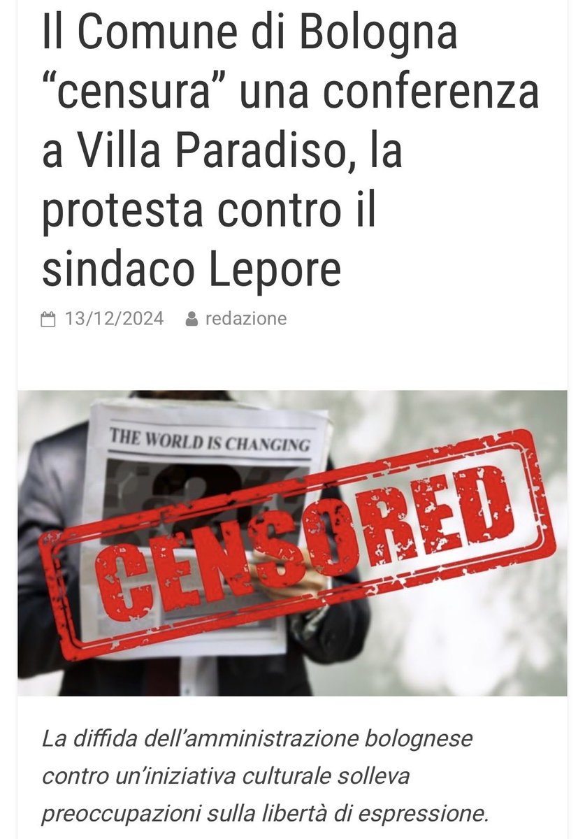 k_arsenale's tweet image. All’inizio a #Bologna il sindaco #Lepore censurava le conferenze pro Russia, adesso invece censura le presentazioni dei libri pro donne. Ma non è che il @pdnetwork si sta preparando ad un pro #Orwell ??