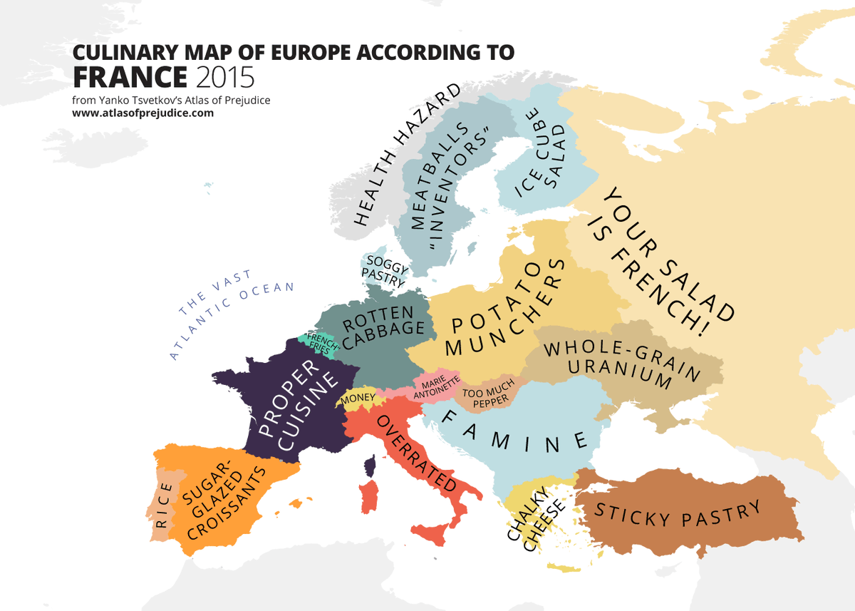BrilliantMaps's tweet photo. European Food According to The French

More about the map: https://t.co/WG2m0vSYbx https://t.co/n8cjOExlmd