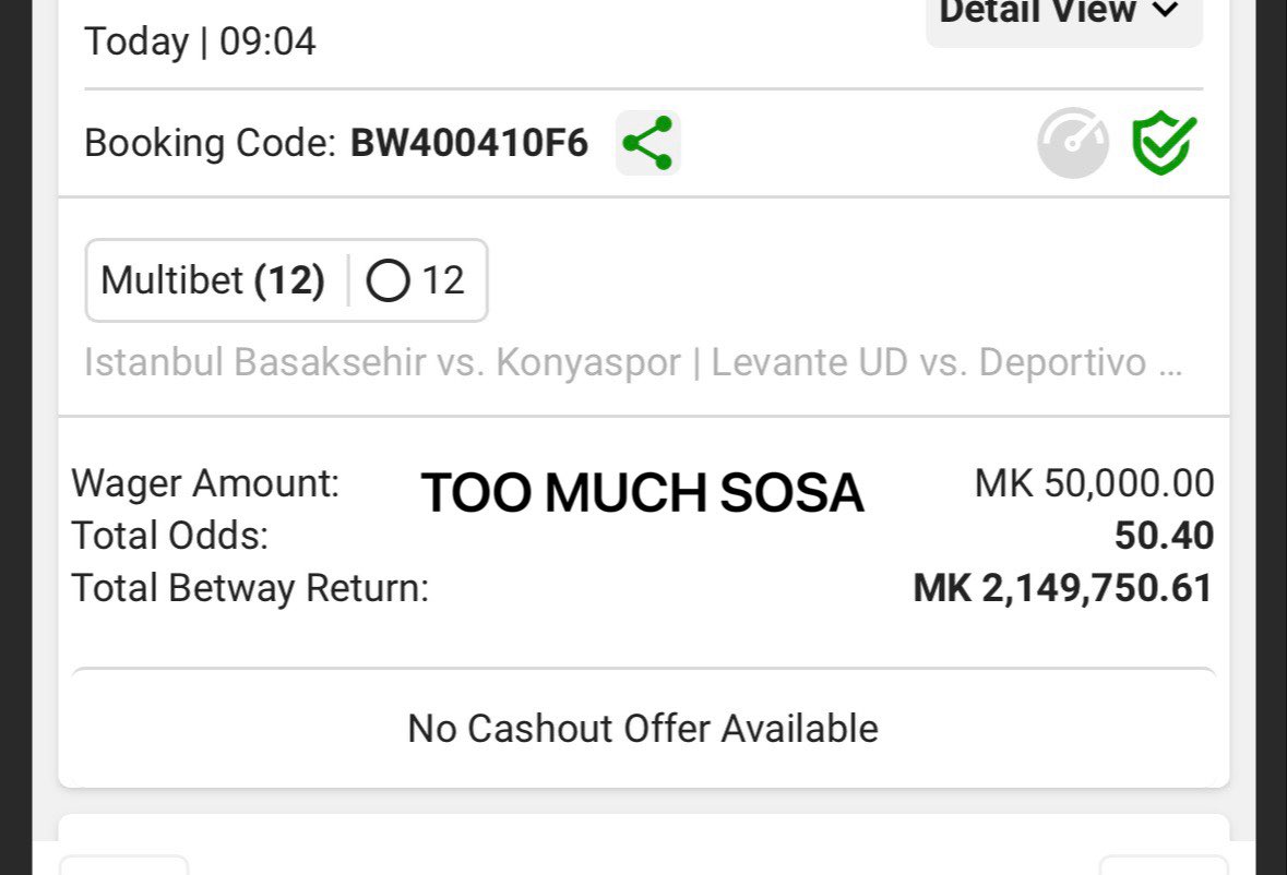 ⛳ 1st Half Under 5.5 Corners  
💰 Total Odds: 50
🎟 Betway Code: BW400410F6