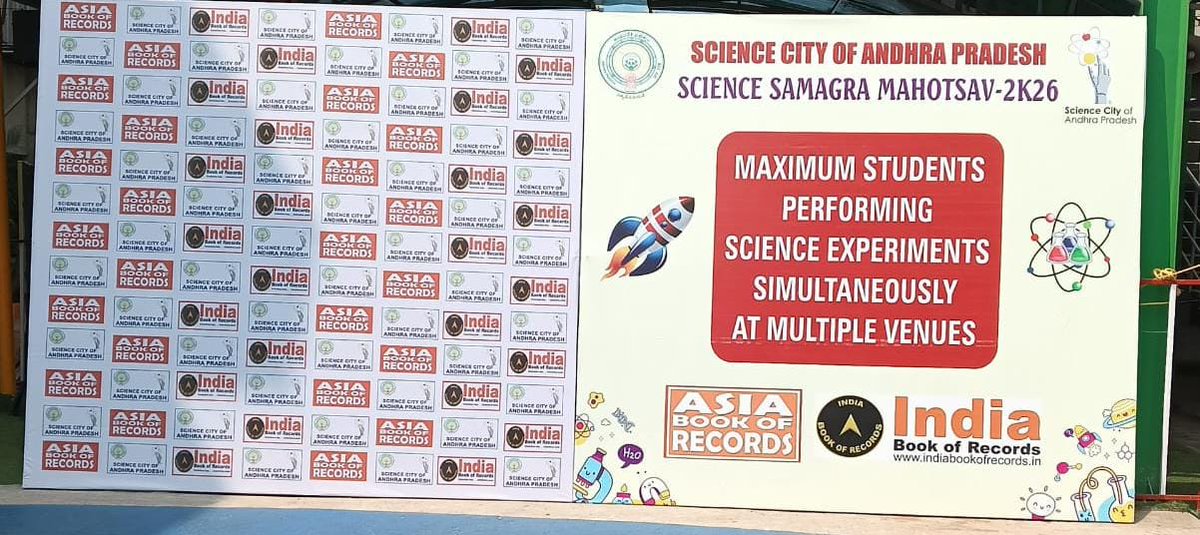 ScienceCityAP's tweet photo. Science Samagra-2K26.
Andhra Pradesh: Making Global History through Science!
#ScienceSamagra #AndhraPradesh #WorldRecord #STEMIndia #ScienceCityOfAP #FutureScientists #AsiaRecord #EducationFirst
https://t.co/s5YN62p2xK
https://t.co/QPC8Vet6IG https://t.co/e8a7avnPYa