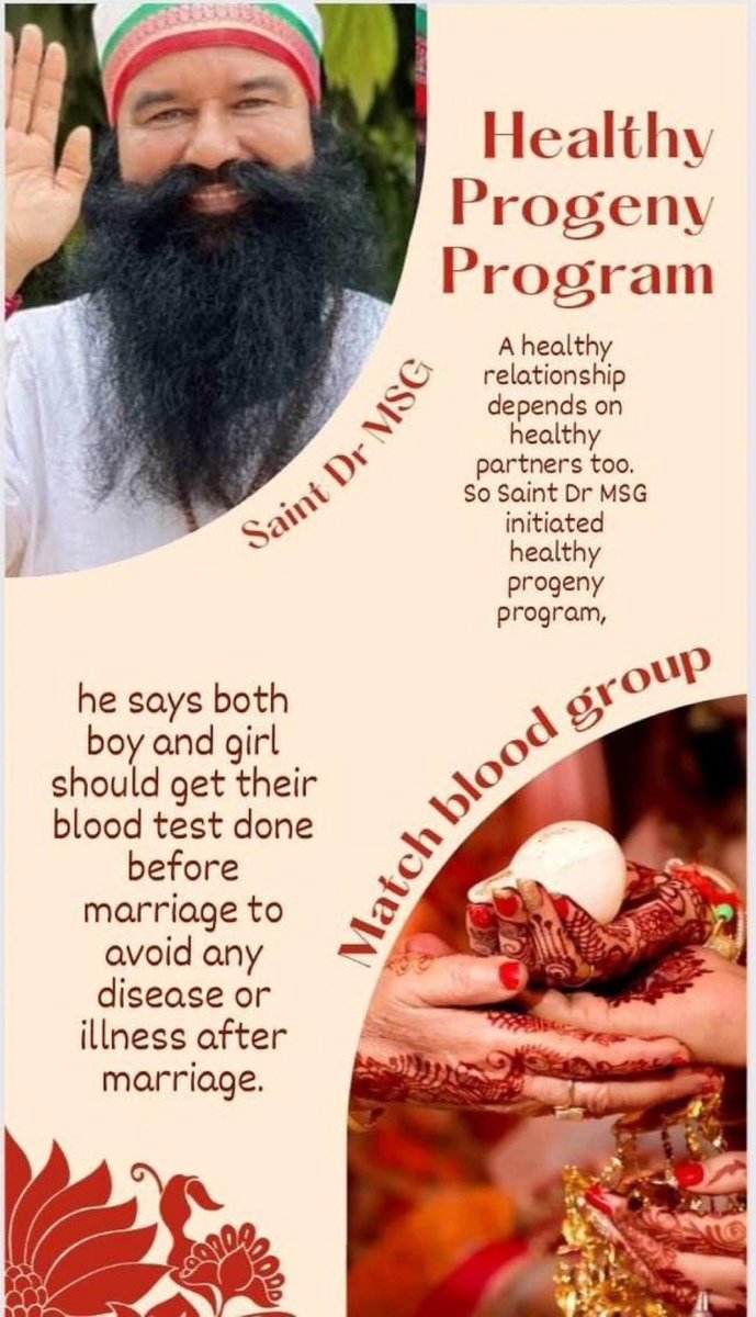 Uma_Aro_ra's tweet image. Inspired by Saint Gurmeet Ram Rahim Ji, follow the #CompatibilityTest and #ThingsToCheckForMarriage before marriage to ensure future generations are safe and happy from genetic diseases.