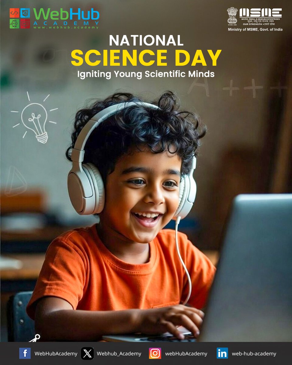 WebHubAcademy's tweet photo. On 𝐍𝐚𝐭𝐢𝐨𝐧𝐚𝐥 𝐒𝐜𝐢𝐞𝐧𝐜𝐞 𝐃𝐚𝐲, let’s ignite young minds with curiosity and empower them to question, explore, and innovate for a brighter tomorrow. ✨

#WHA #NationalScienceDay #EverydayScience #CelebrateScience #Innovation https://t.co/IyjkgGzkZr