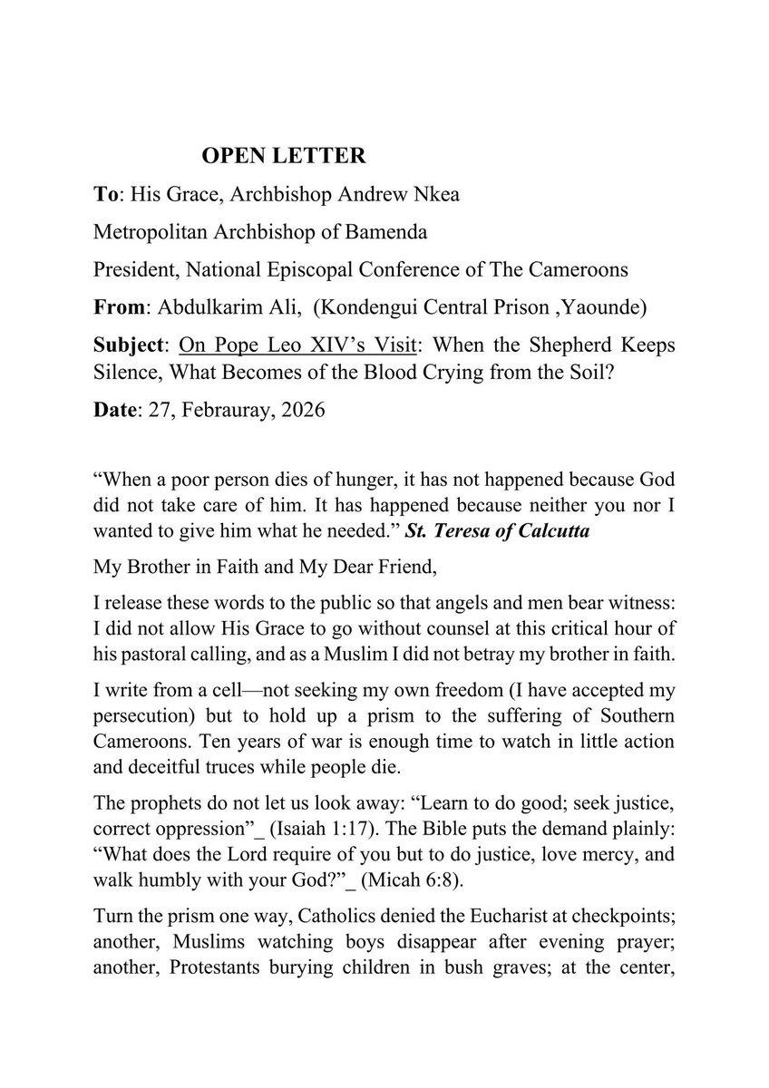 AbaJack161829's tweet photo. Open Letter to His Grace, ArchBishop Nkea. Page 1 https://t.co/6ysL3YINYT