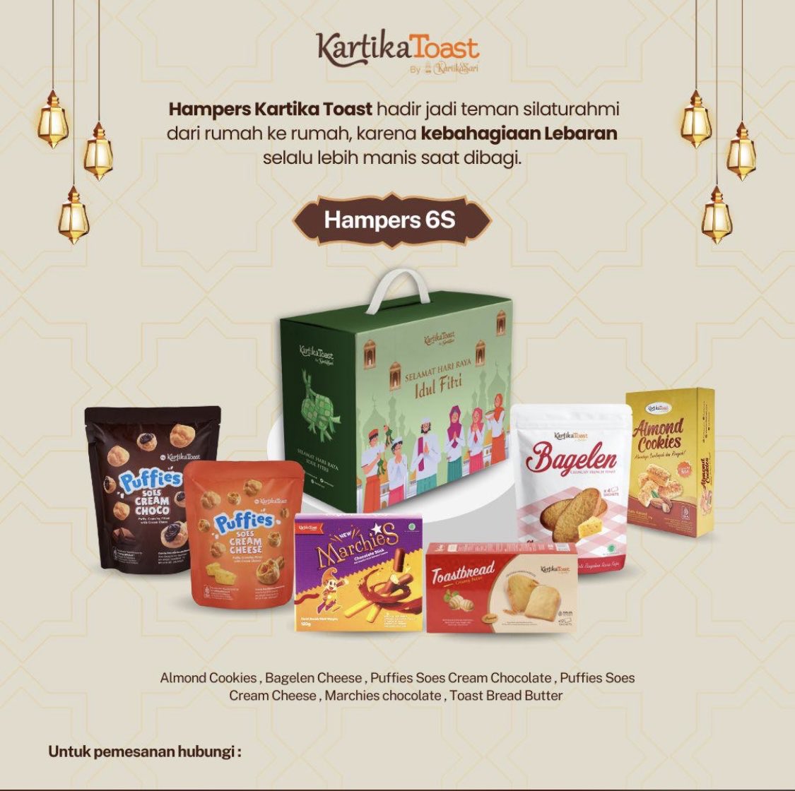 Siapa sih yang nggak kenal Kartika Sari 😆
Sekarang ada versi snack hampers dari Kartika Toast 🙌🏻

Buat yang lagi kepikiran mau kirim apa ke keluarga atau kerabat,
ini lumayan praktis sih, tinggal kirim beres 🎁

Kalau ada yang mau tau detailnya, DM aja ya ✨
Lokasi Bandung