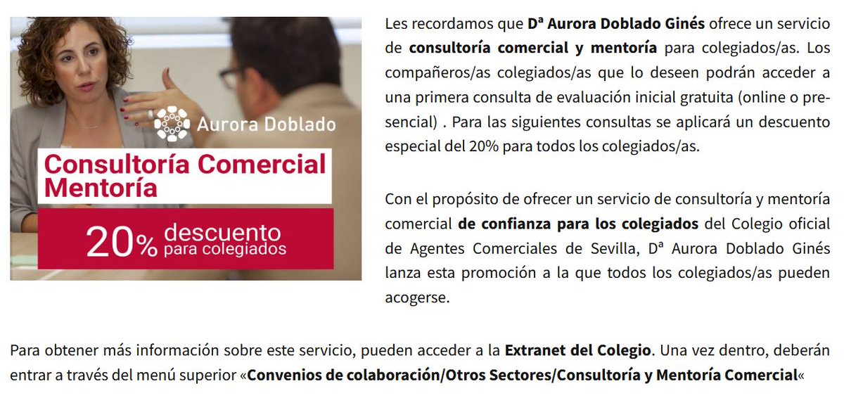 Servicios colegiales. Consultoría y mentoría comercial
