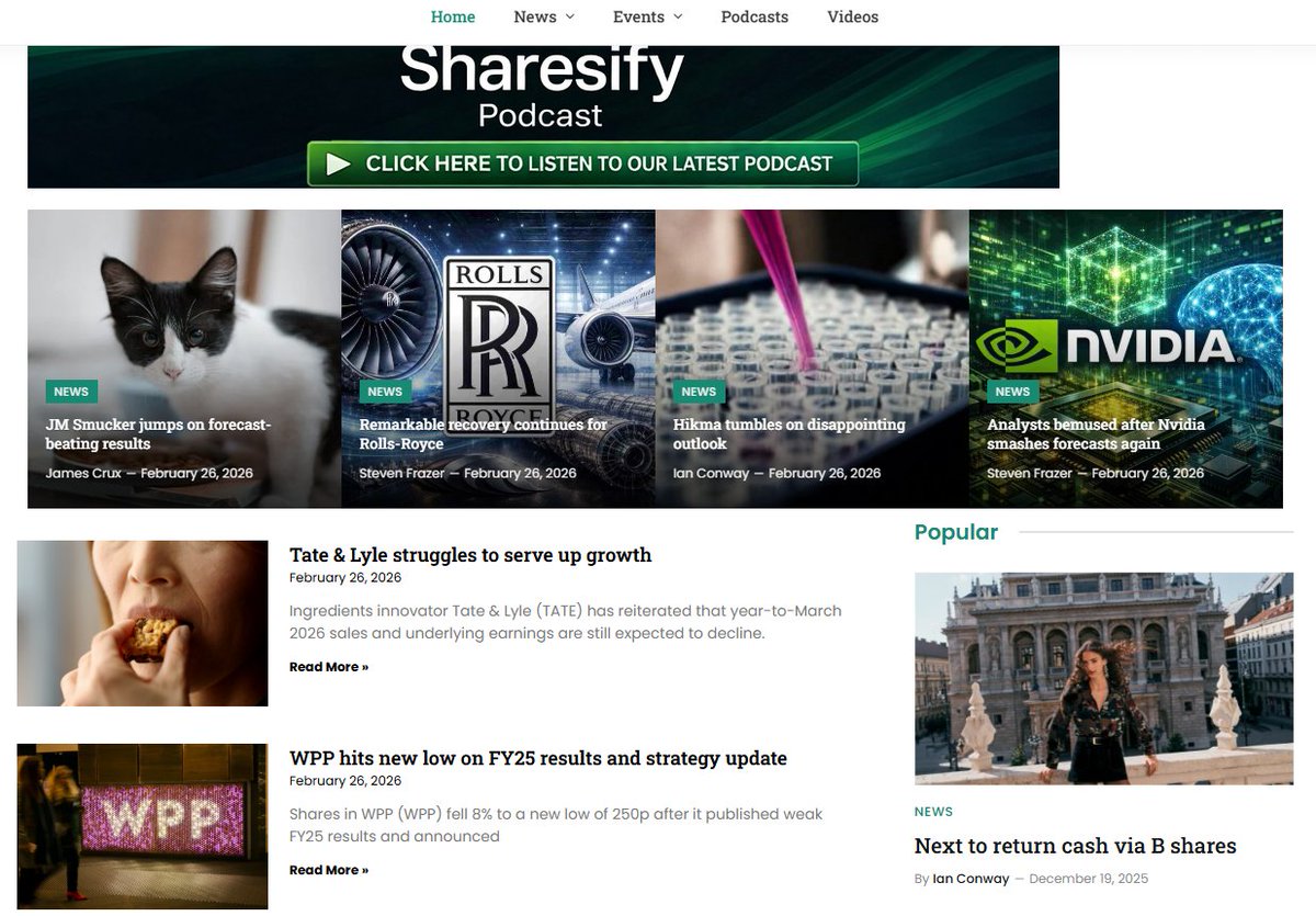 Sharesify's tweet photo. UK companies in the news:
#BBOX #BOOK #CSN #CTY #DCTA #FLTR #GHH #HAS #IAG #IEM #ITRK #JLP #JUST #LDG #MRO #MUT #NEXS #PSON #RAT #RMV #SNR #SRT #TRIG #WIZZ #WKS
Head to https://t.co/HRWYmD2HJS for news, views and analysis. https://t.co/BZJVjUYpM1