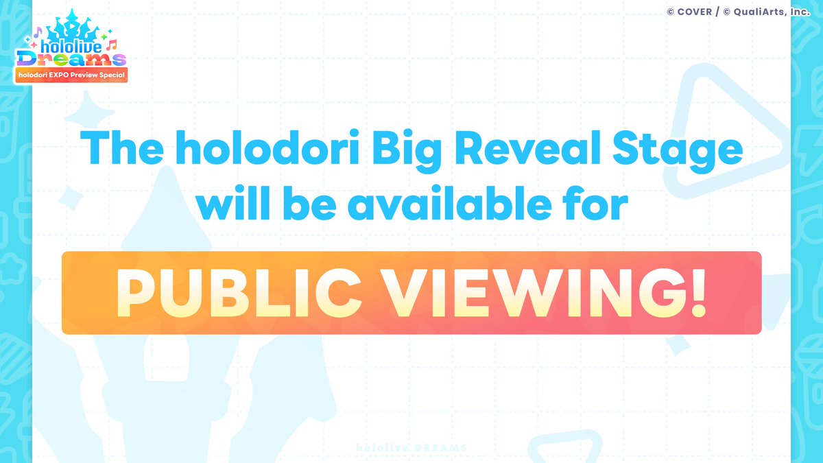 hololive_En's tweet photo. /／
hololive Dreams
Public Viewing Announced! 🎉🌍
\＼

As part of bringing holodori to fans around the world,
the hololive EXPO 2026 “DAY 1 OPENING & hololive Dreams Big Reveal Stage!”
will be screened overseas for public viewing! 🎬✨

Please check a separate post for venue details 📢
More global activities are planned, so stay tuned 🎶

#holodori 
#hololiveDreams