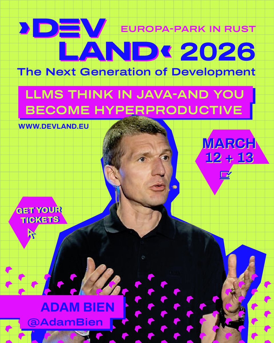 AdamBien's tweet photo. The most productive language for LLMs? Java. Let me prove it.
See you at the DevLand keynote: 'LLMs Think in Javaβand You Become Hyperproductive'. Your questions and impressions are highly appreciated π
#llm #java #agents #DevLand https://t.co/uHRz0xCs2m