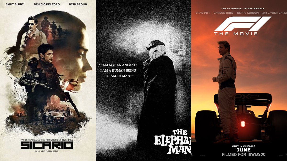 ThePhilmFix's tweet photo. This week on The Philm Fix 🎬 

A stop by Lynch's "The Elephant Man" for zero discrimination Day, a boost with Brad Pitt in "F1" and revisiting the anti-drug war between the US and Mexico with Villeneuve's "Sicario"

https://t.co/NwEu2xmE1w

Which one are you watching first? https://t.co/x5QusNJKVz