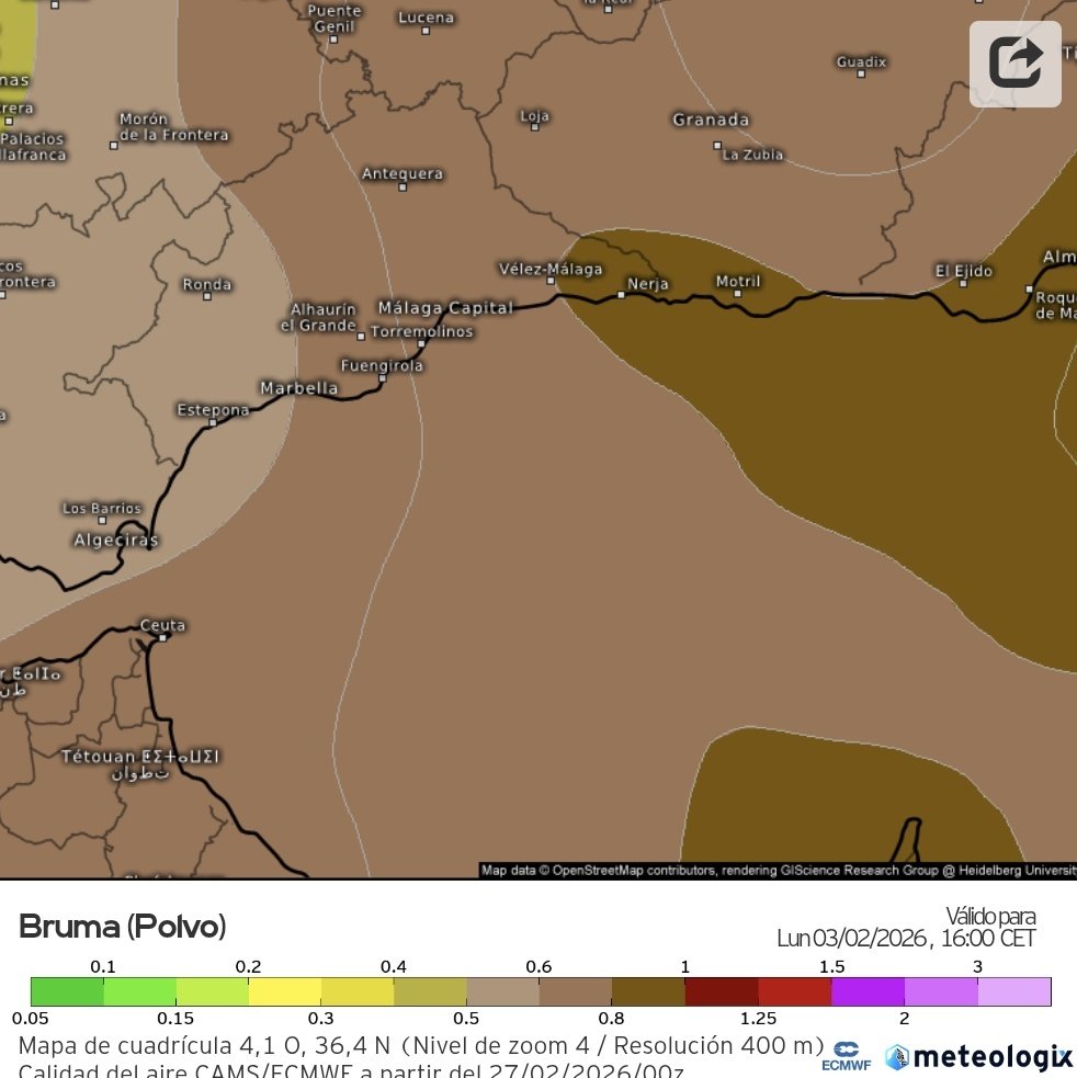 A partir del lunes, una DANA afectará a la provincia de #Málaga y vendrá acompañada de una notable intrusión de polvo sahariano.

En los próximos días estarán más claro los acumulados previstos. 
Estaremos pendientes 🌧👀