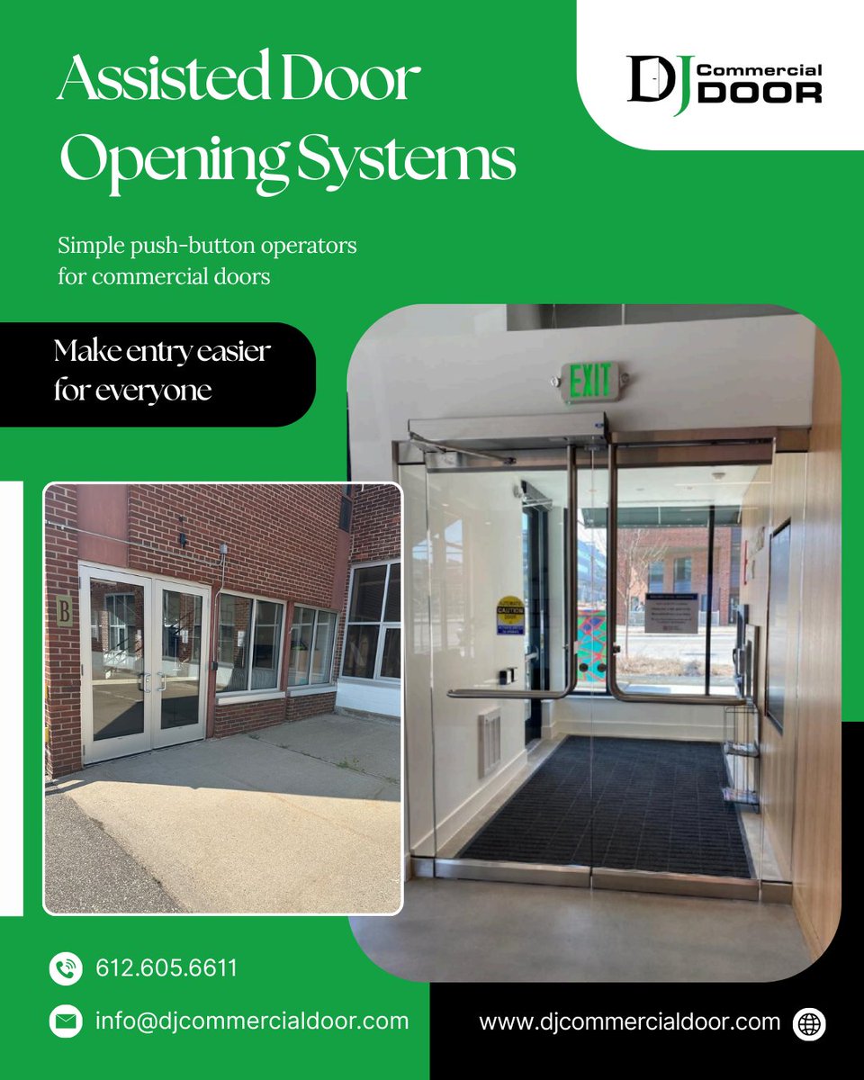 djcommercialdor's tweet photo. Make entry effortless.

Assisted door opening systems provide safe, smooth, and accessible access for every visitor.

📞 612.605.6611
🌐 https://t.co/79l4mvPGje

#CommercialDoors #AutomaticDoors #DoorOpeners #AccessibilityMatters #ADACompliant #BuildingAccess #FacilityManagement https://t.co/Ka10KnlVgT