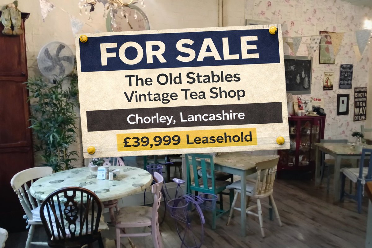 AJFCommercial's tweet photo. ✅ FOR SALE ✅
⭐️ The Old Stables Vintage Tea Shop ⭐️
📍Chorley📍
💷 £39,999 Leasehold 💷
📲 01204 325101 📲
📧 enquiries@ajfcommercial.co.uk 📧
#business #forsale #tearoom #chorley #lancashire #kingof https://t.co/UNWOcNlhqN