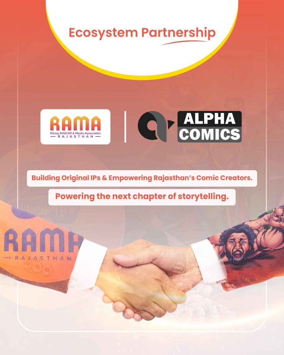 alphacomicsVG's tweet photo. A proud milestone for the Indian comics and AVGC-XR ecosystem.

Alpha Comics is delighted to collaborate with Rising AVGCXR &amp; Media Association (RAMA) Rajasthan

#AlphaComics #RAMA #AVGCXR #IndianComics #CreatorEcosystem #OriginalIPs #MoUSigning https://t.co/gTQLDnUbKL