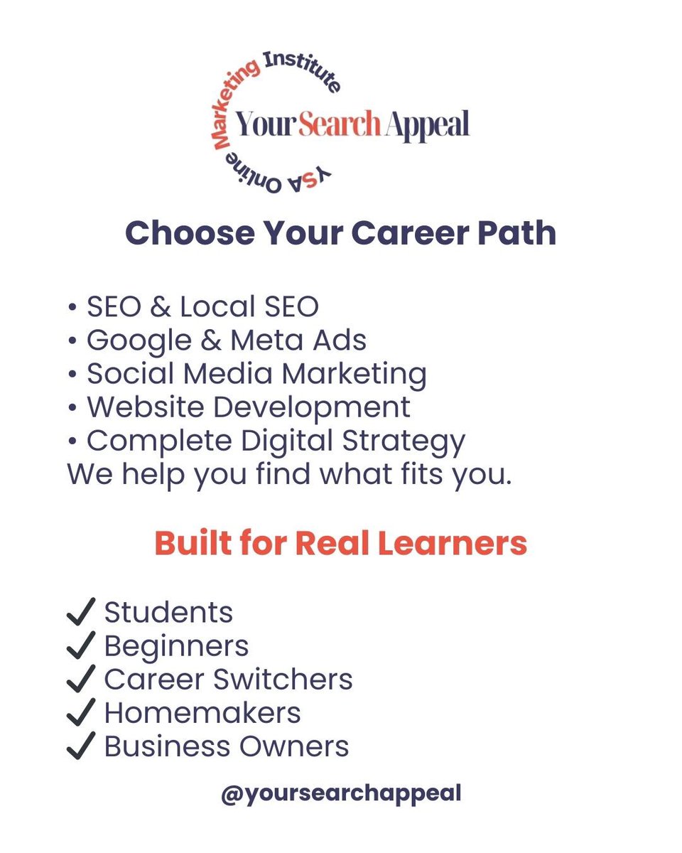 YsaInstitute's tweet photo. Not every course builds a career.

Many learners struggle in digital marketing because they get theory without direction.

At @YsaInstitute – Your Search Appeal, we focus on practical skills, niche clarity, and real-world execution - that’s why we’re here. https://t.co/XEvH6PaWXI