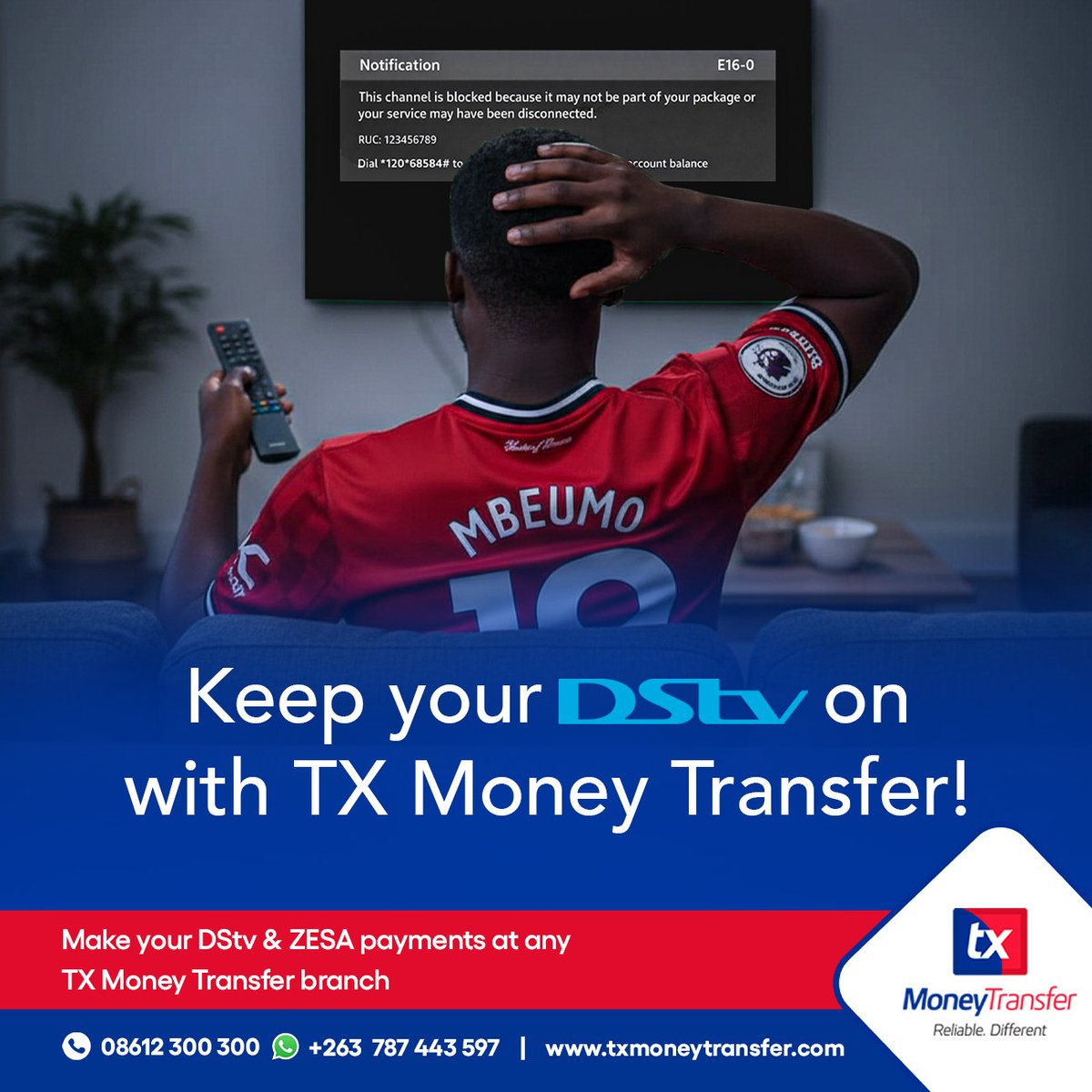 Goals wait for no one 🏃🏾‍♂️💨

Pay your DStv and ZESA bills instantly at any TX Money Transfer branch. Stay connected, stay in the game!

Enda pa TX!

#TXMoneyTransfer #DSTV #Reliable #Different