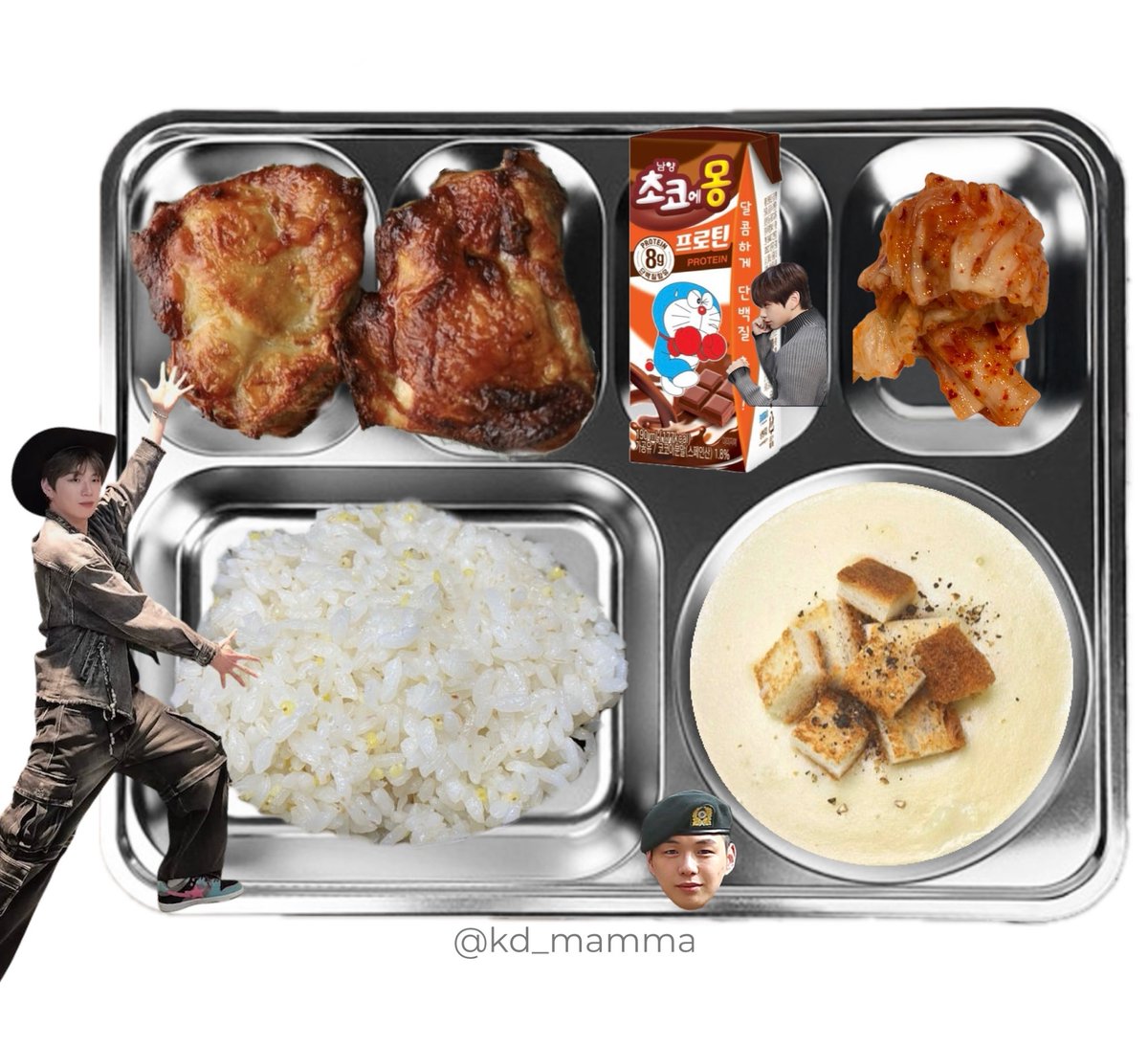 〔 2026년 2월 28일 중식 〕
밥
치킨스테이크
포테이토크림스프
가공우유 (초코맛)
배추김치
   ᑎ__ᑎ      ᐱ__ᐱ     ᕱ__ᕱ
   (˶.•o•˶)    ( .•ω• )    ( .•⤚• )
ଘ(ა       )    (ა🍗૮)｡   (      ٩)੭