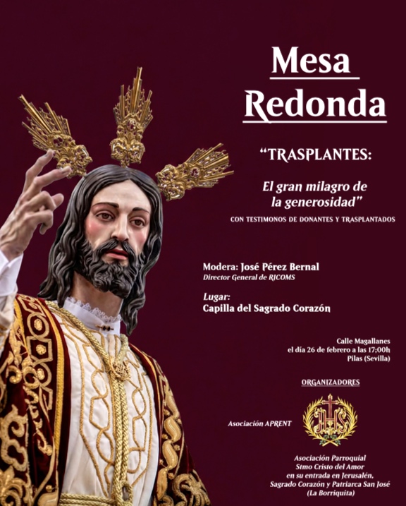 DrPerezBernal's tweet photo. #Trasplantes: el gran #milagro de la #Generosidad" en la #Borriquita de #Pilas con testimonios de trasplantados de corazón, hígado, riñón, #donantesvivos y familia de #DonanteDeÓrganos.  @Archisevilla1 #APRENT @AytoPilas @RICOMSevilla @A_Trasplantes #ASacro #TDSCofrade @ONT_esp https://t.co/mGRy7g7nDx