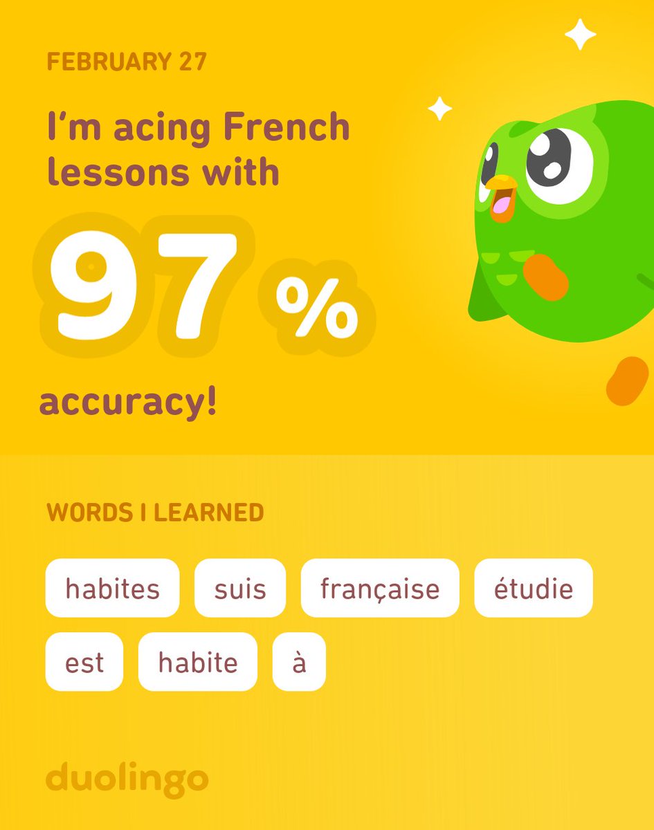 I’m learning French on Duolingo! It’s free, fun, and effective.