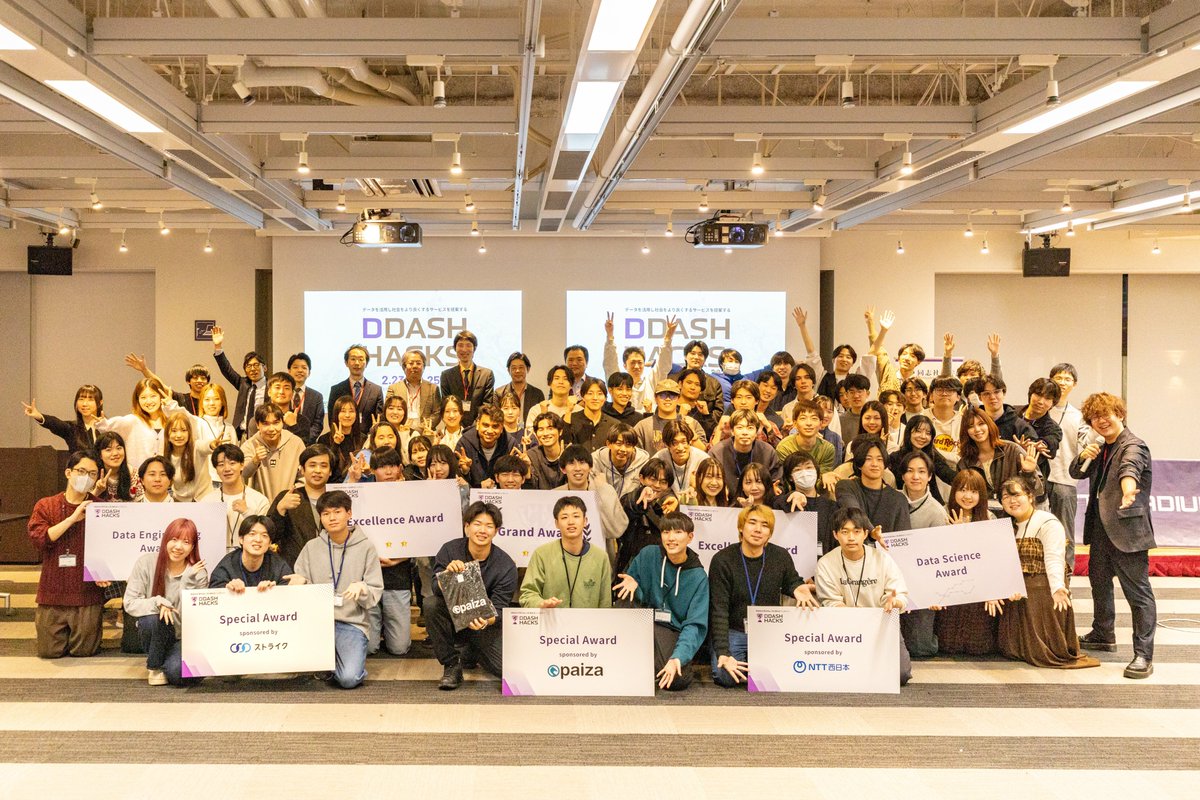 CraftStadium's tweet photo. 同志社大学初の公式ハッカソン、「DDASH HACK」が2月23日～2月25日に開催され、無事閉幕しました。

エントリーはなんと100名超え。
そして全98名 28チームが完走しました。

数理・データサイエンス・AIに関する新たな教育プログラム、DDASHの学びの成果として開催されたハッカソンは大盛況で幕を閉じました。

ご参加いただいた皆様ありがとうございました！
次回もお楽しみに
#DDASH #同志社大 #同志社 #DDASHHACKS #ハッカソン