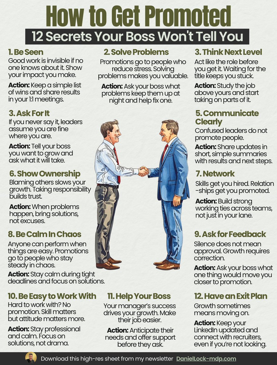 DanielLock's tweet photo. Promotions don’t just happen.

They’re earned by people who think and act like 
the next level, before the title lands on their desk.

Here are 12 secrets your boss won’t tell you: 🧵👇 https://t.co/JdEDSFTerT