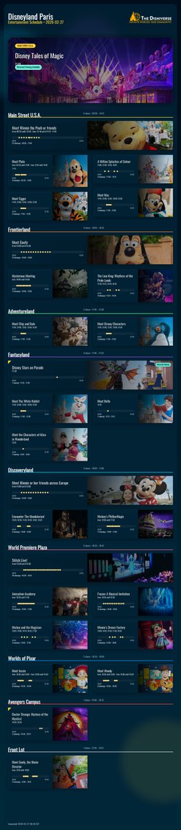 theDisniverse's tweet photo. 🎭 Today's Entertainment Schedule (2026-02-27)

Plan your day with the latest showtimes! ✨

#DisneylandParis #DLP #Shows #Parade https://t.co/5jibj43wqB