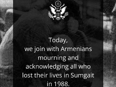 Ambassade des États-Unis : Aujourd'hui, nous nous joignons aux Arméniens pour pleurer tous ceux qui ont perdu la vie à Soumgait en 1988 armenews.com/ambassade-des-…