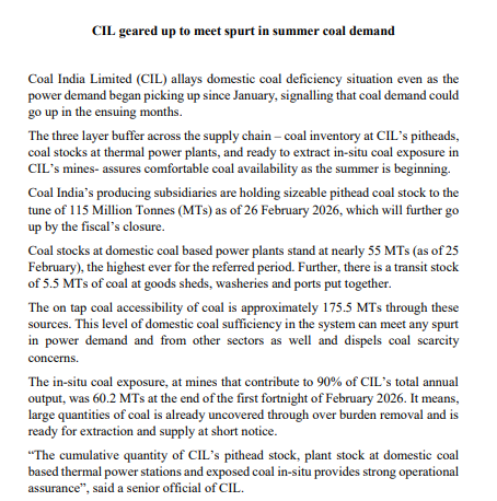 CNBCTV18Live's tweet image. #JustIN | #CoalIndia Says, CIL’s Mines Assure Comfortable Coal Availability As The Summer Is Beginning

This Level Of Domestic Coal Sufficiency In The System Can Meet Any Spurt In Power Demand, Co Adds