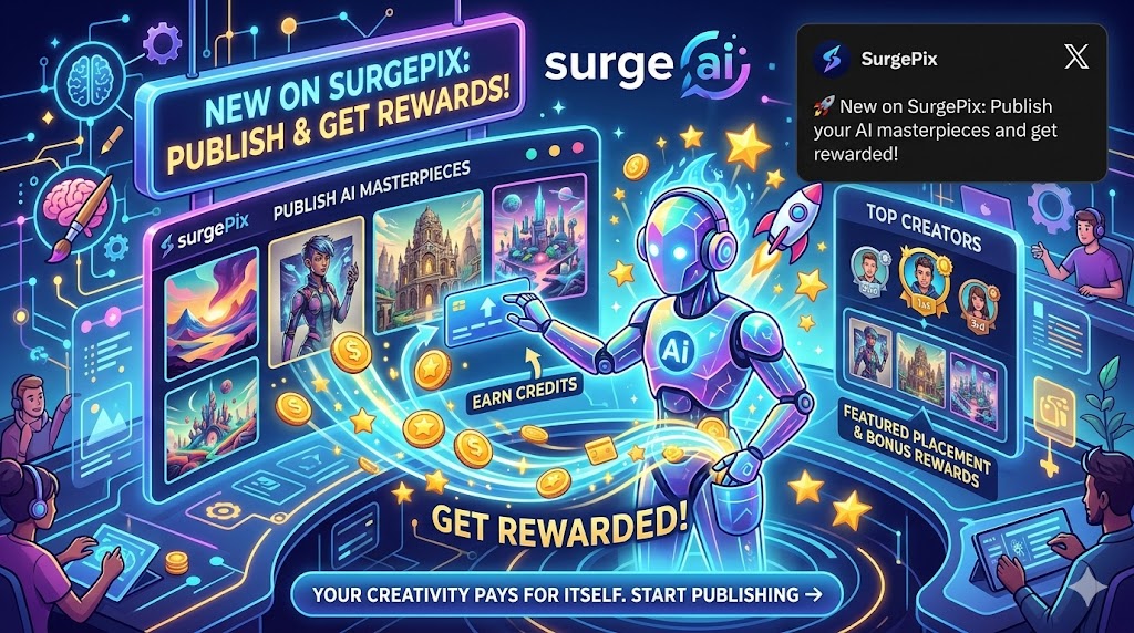 surgepix_AI's tweet photo. 🚀 New on SurgePix: Publish your AI masterpieces and get rewarded!
Every artwork you share earns you credits toward more generations. Top creators get bonus rewards and featured placement.

Your creativity pays for itself. Start publishing →https://t.co/Z4CHfLS7Ke

#AIArt https://t.co/OVHAReNXgv