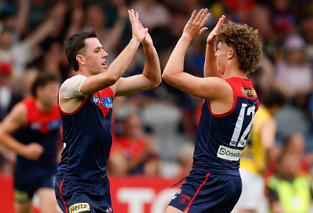 Usual practice match caveat, but I'm liking what I've seen from Melbourne. Ball movement much zippier, Windsor looks set for a terrific season, Lindsay &amp; Langford exciting, and Van Rooyen might be about to go up a cog. Maybe Dees aren't as far away as some think. #afldeestigers