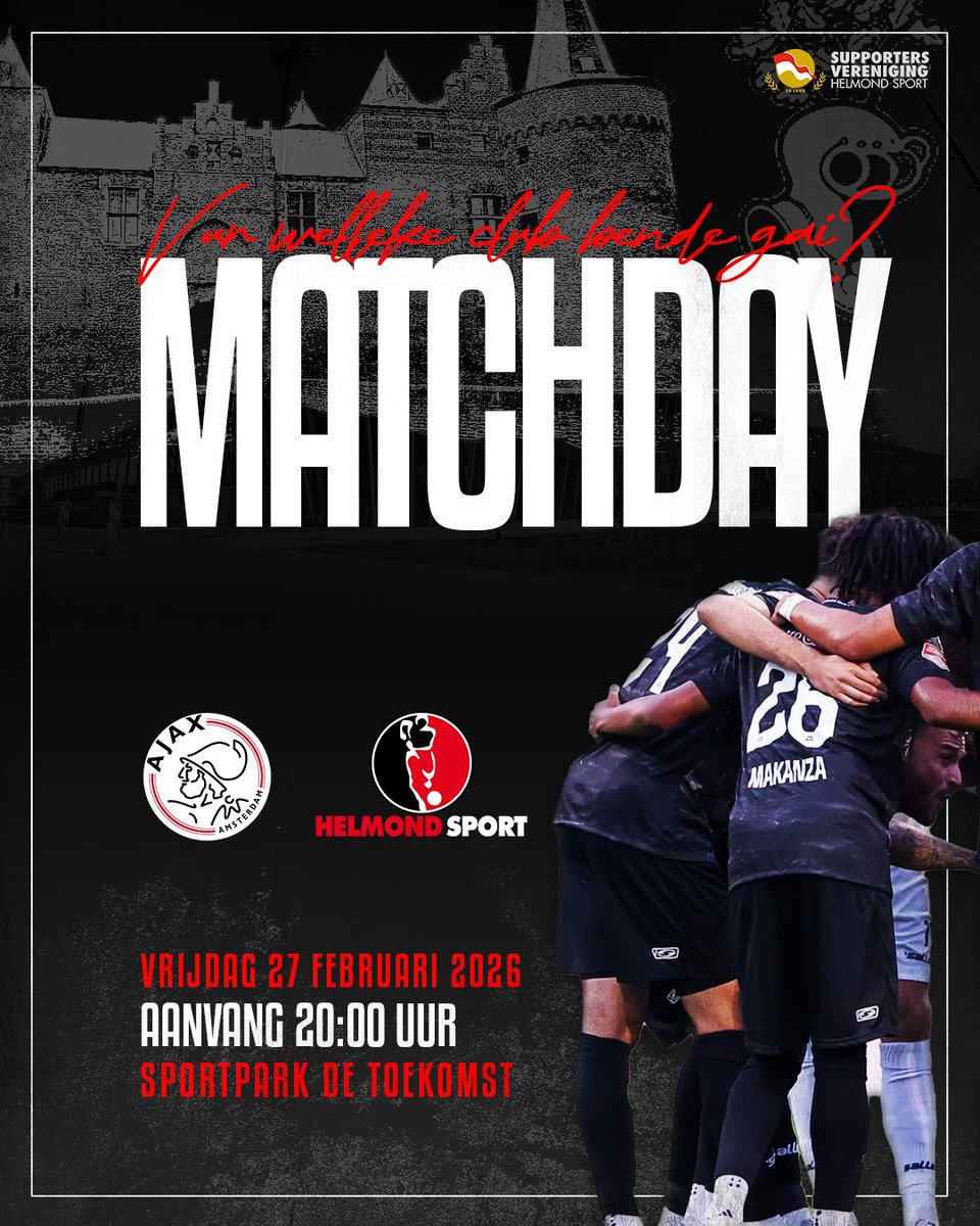 Vandaag reizen we af naar onze hoofdstad. Helmond Sport speelt om 20.00 uur op De Toekomst tegen Jong Ajax.

Tegen de koploper lukte het vorige week niet maar wij hebben er veel vertrouwen in dat het tegen de hekkensluiter wel weer gaat lukken! Een 2e uitoverwinning op rij!?