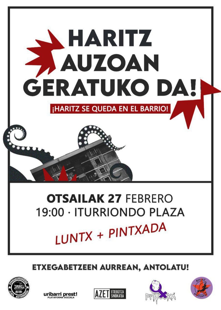UribarriPrest's tweet photo. Haritz auzoan geratuko da.
Borrokak merezi du!🫰

Gaur merezitako ospakizuna.
Erdu Zurbaranbarriko plazara!

...........

Haritz se queda en el barrio.
¡La lucha merece la pena!🫰

Hoy celebración merecida.
¡Acércate a la plaza! https://t.co/bGTAPjbtG0