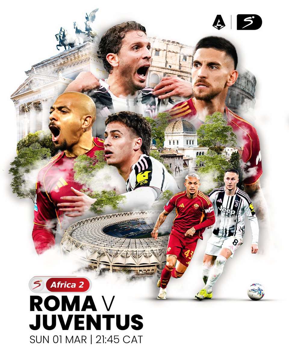 DStvNamibia's tweet image. SERIE A Presents: #Roma 🆚 #Juventus tonight on SuperSport Africa 2 HD (228) at 21:45 (CAT) ⚽⚡

Watch LIVE and in HD on #DStvStream! 📺📱💻