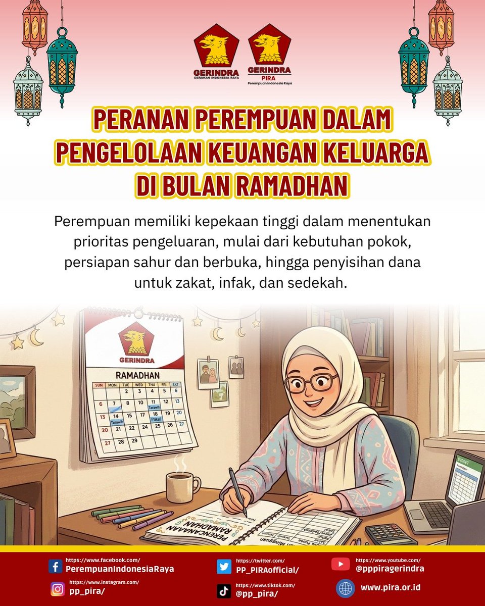 PP_PIRAofficial's tweet photo. Peran perempuan penting mengelola keuangan keluarga, terlebih di bulan Ramadhan yang biasanya diiringi peningkatan kebutuhan.
penguatan peran perempuan dalam literasi dan pengelolaan keuangan keluarga menjadi penting dalam ketahanan ekonomi rumah tangga di bulan Ramadhan. https://t.co/pvBUC8VrzI