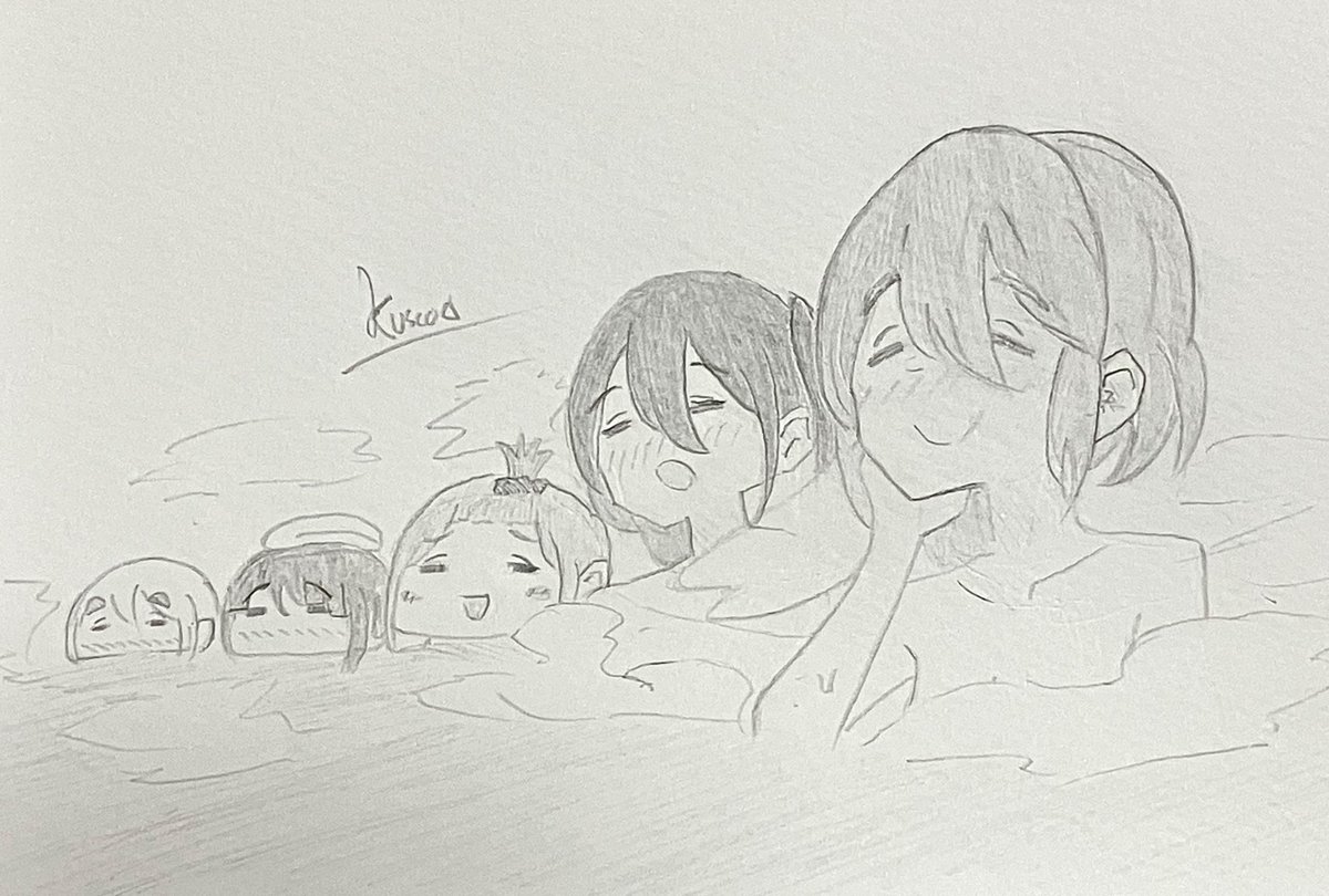 温泉に浸かる放課後ティータイム #けいおん #平沢唯 #中野梓 #田井中律