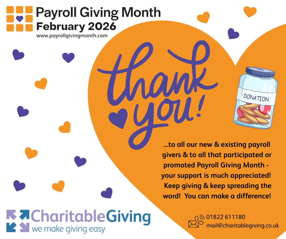 CharitbleGiving's tweet photo. It's nearly the end of another fantastic #PayrollGivingMonth! Huge thanks to all the new employers that set up schemes with us this month, to all the employees that started donating &amp; to all our existing clients for their ongoing support! Together we can make a difference! 🌍 https://t.co/Zvg5HMjzCN