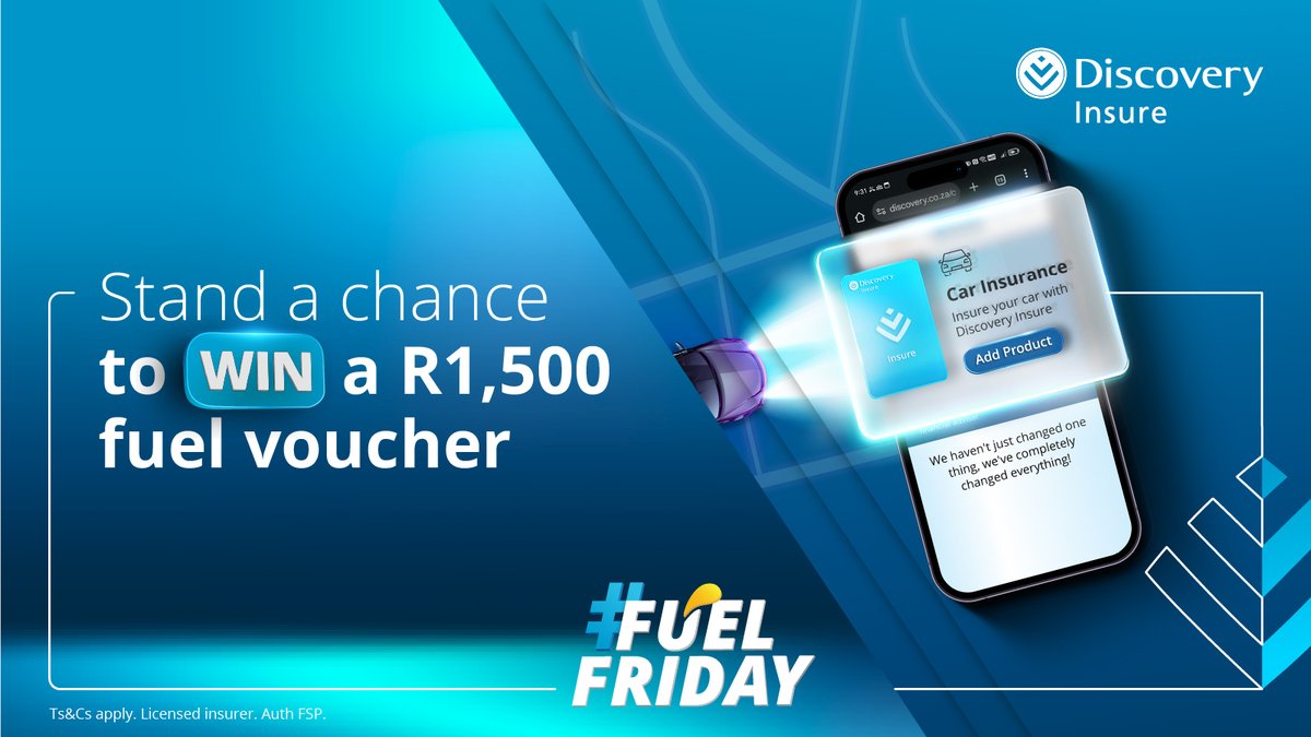 It’s FuelFriday and our Discovery Bank special offer has been extended!

Get your car insurance quote by 31 March to qualify for 25% off your premium and Ð1,500.

Using FuelFriday, tell us when our Discovery Bank special offer ends for a chance to win R1,500.

Ts&amp;Cs apply
