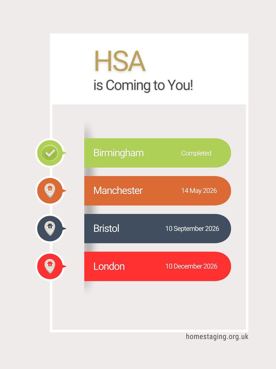 📣 HSA is Coming to You and we’re not done yet!

Book your tickets here! zurl.co/Y69J8 

#homestagingassociation #hsameetups #homestaginguk #stagingcommunity #realestateuk #networkingevent