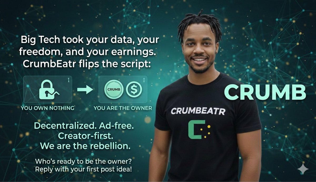 Big Tech took your data, your freedom, and your earnings.
<a href="/CrumbEatr/">CrumbEatr</a> flips the script:
You pay micro-credits → treasury funds rewards.
You create value → you get paid + revenue share as $CRUMB holder.
You stay active → the system scales autonomously forever. <a href="/TrapDefi/">TrapDefi ♿️</a>