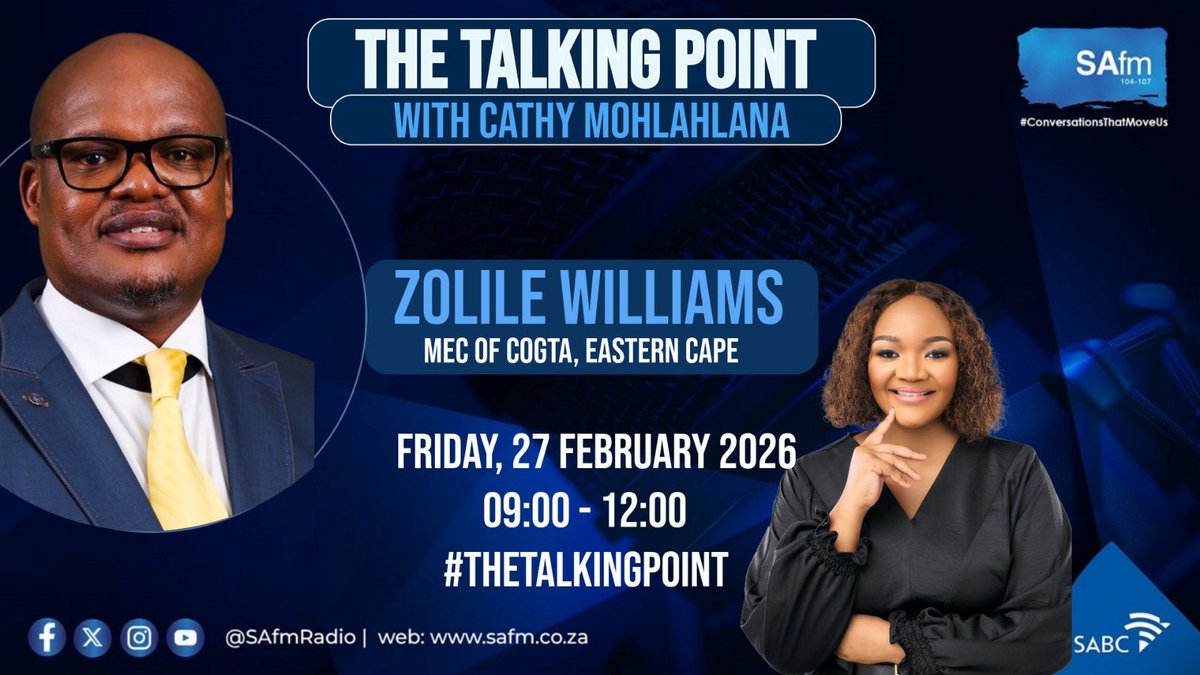 SAfmRadio's tweet photo. #TheTalkingPoint with @CathyMohlahlana in conversation with @ECogta MEC Zolile Williams
#Conversationsthatmovesus
#EasternCapeSOPA https://t.co/AO0KWGaZ9I