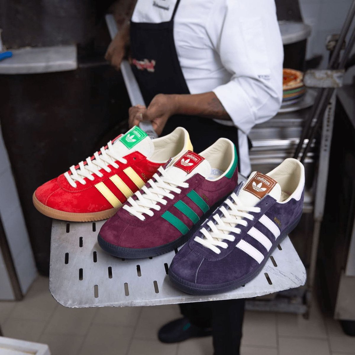 man_savings's tweet photo. The adidas Originals Napoli 'Pizza Pack' - 3 Slices 
Inspired by Capricciosa. Piccantissimo. Margherita. 
Now online