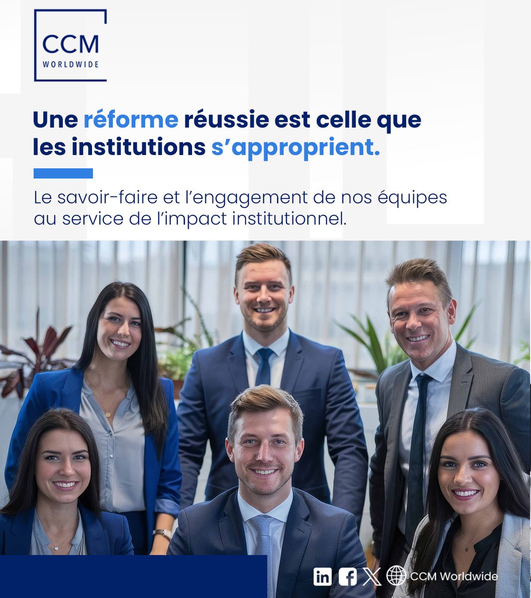 ccm_consulting's tweet photo. “Une réforme réussie est celle que les institutions s’approprient.”

La transformation ne se décrète pas.
Elle se construit sur le terrain, avec méthode, dialogue et renforcement des capacités.
Une réforme durable est portée de l’intérieur.

#Gouvernance #Réformes #SecteurPublic https://t.co/uz43cWmWYa