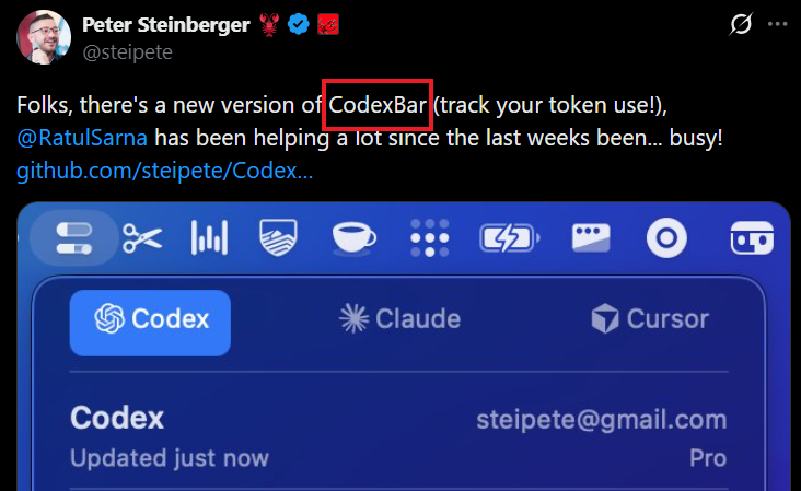 The creator of OpenClaw’s new project is Codexbar. codexbar.eth is now listed for 0.75 ETH... 🦞