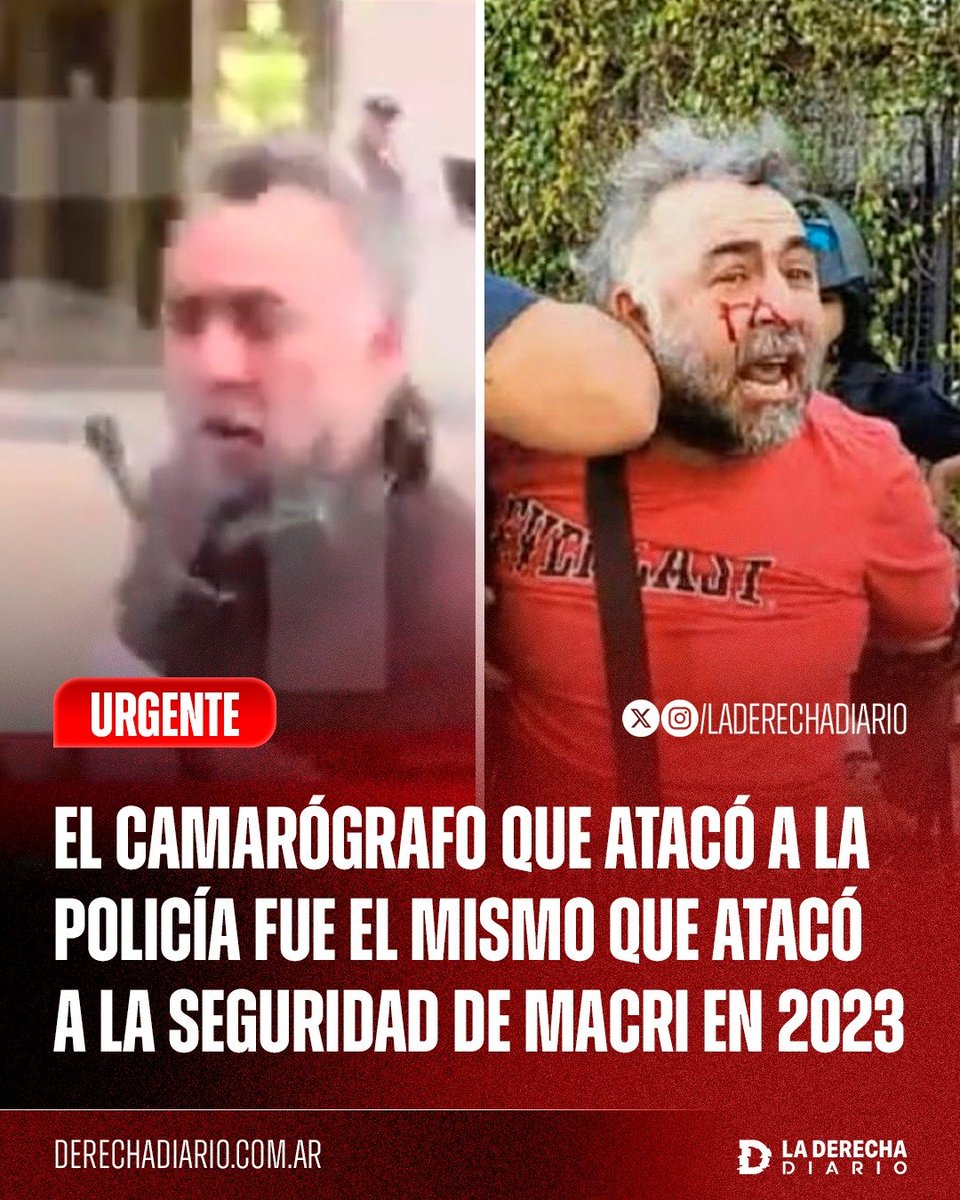 🚨🇦🇷 | NO FALLA NUNCA: El camarógrafo kirchnerista que entorpeció el accionar policial y agredió a uno de los oficiales fue el mismo que atacó a la seguridad de Macri en 2023 mientras trabajaba para C5N.