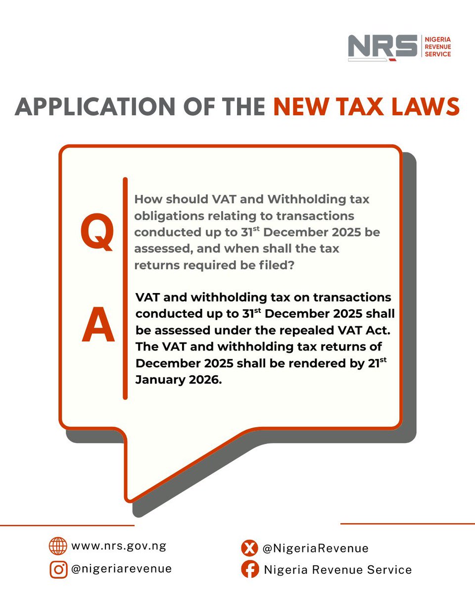 NigeriaRevenue's tweet image. FAQs on the Application of the New Tax Laws 📑

#TogetherWeRiseTogetherWeProsper #FAQs #NewTaxLaws #NigeriaRevenueService