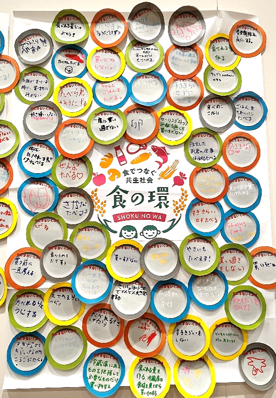 caa_nofoodloss's tweet photo. にぎわいフェスタで実施した体験をご紹介4⃣
「教えて！食品ロス削減アイデア💡」
来場者の皆様から食べ物を残さないためにできることや食品ロスを削減するためのアイデアをいただき、「四国から発信！食の環リース」を完成させました🌏
#食品ロス削減  #消費者庁新未来創造戦略本部 https://t.co/WLnrV64f7Y