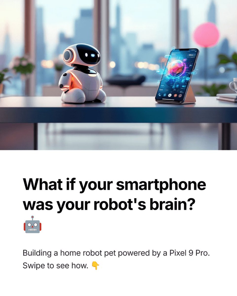 mohitesangram's tweet photo. Building a robot pet for home.
Turn a Pixel Pro into the cognitive brain. Mount it on a 4WD chassis. 
Gemini Nano handles vision locally. 
OpenClaw agent orchestrates reasoning &amp; Telegram commands. 
ESP32 drives motors real-time.
Will this work?
#AgenticAI #BuildersOfX https://t.co/9j9AwtXH5b